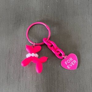 Hot Pink Balloon Dog Pearl Necklace Forever Heart Tag Ring 4.5" Bag Purse Charm